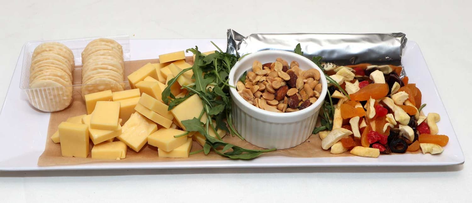 Cubed Cheese Crackers and Dried Fruit