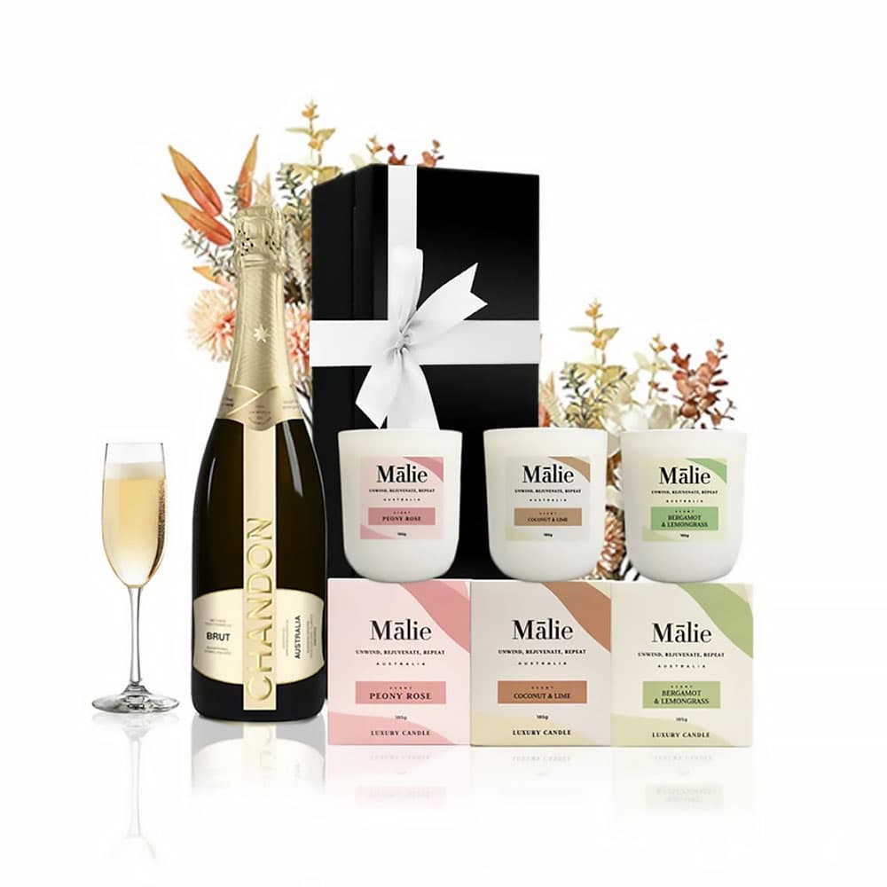 Champagne & Malie Soy Candles Gift Hamper