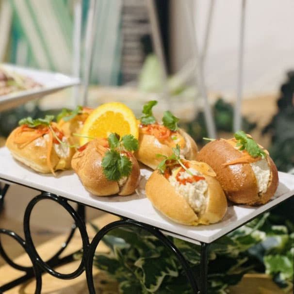 Mini Brioche Oval Bun with Pulled Poached Chicken