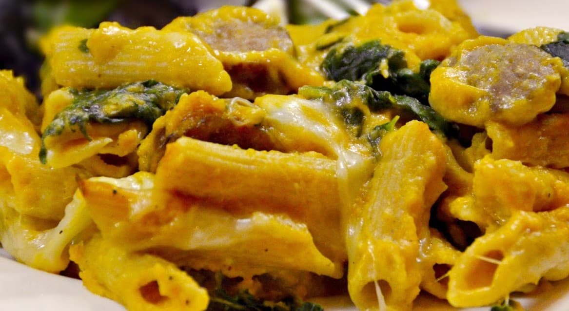 Chicken Pumpkin and Spinach Pasta
