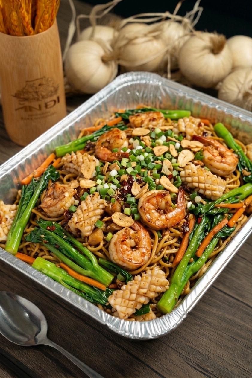 Stir Fried Egg Noodle with Seafood