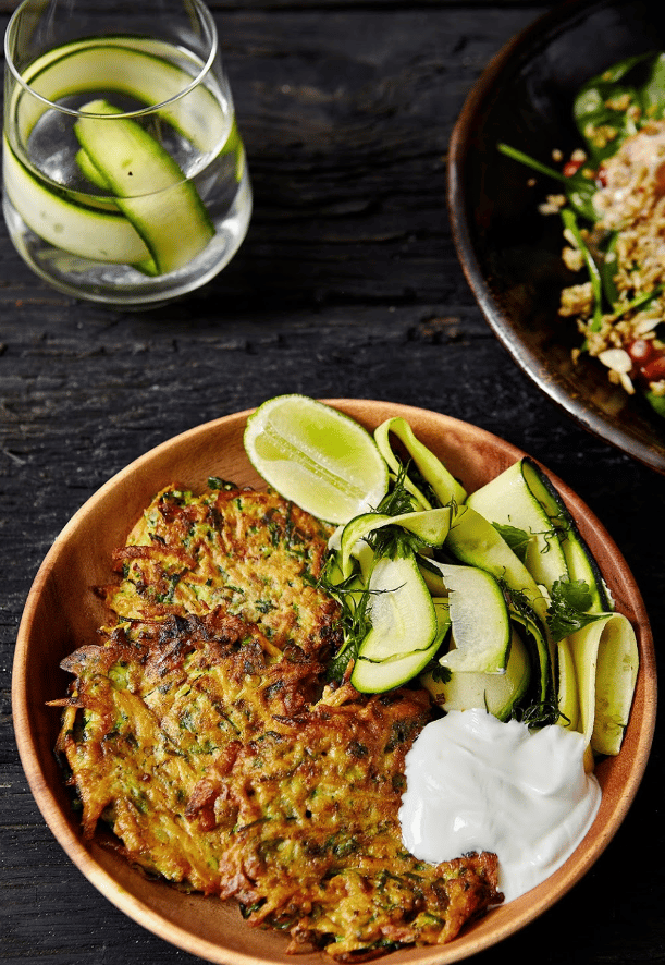 Carrot & Sweet Potato Fritter with Courgette Salad