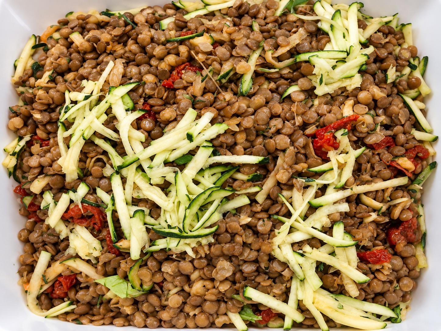 Large Lentil and Grated Zucchini Salad Bowl