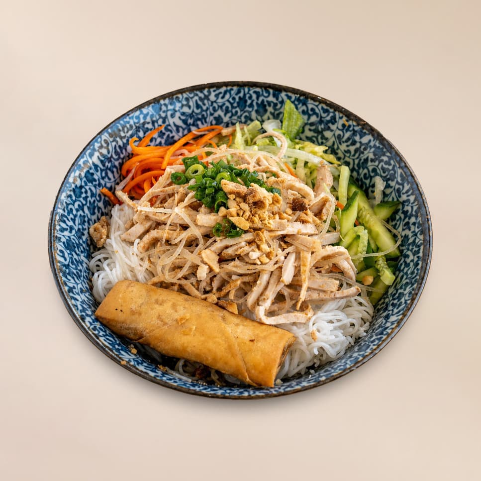 Spring Roll & Shredded Pork Vermicelli Noodle Bowl