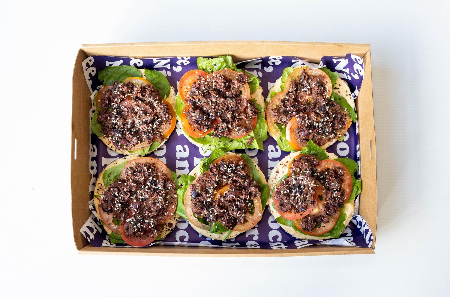 Tomato, Hummus & Olive Tapenade Bagels