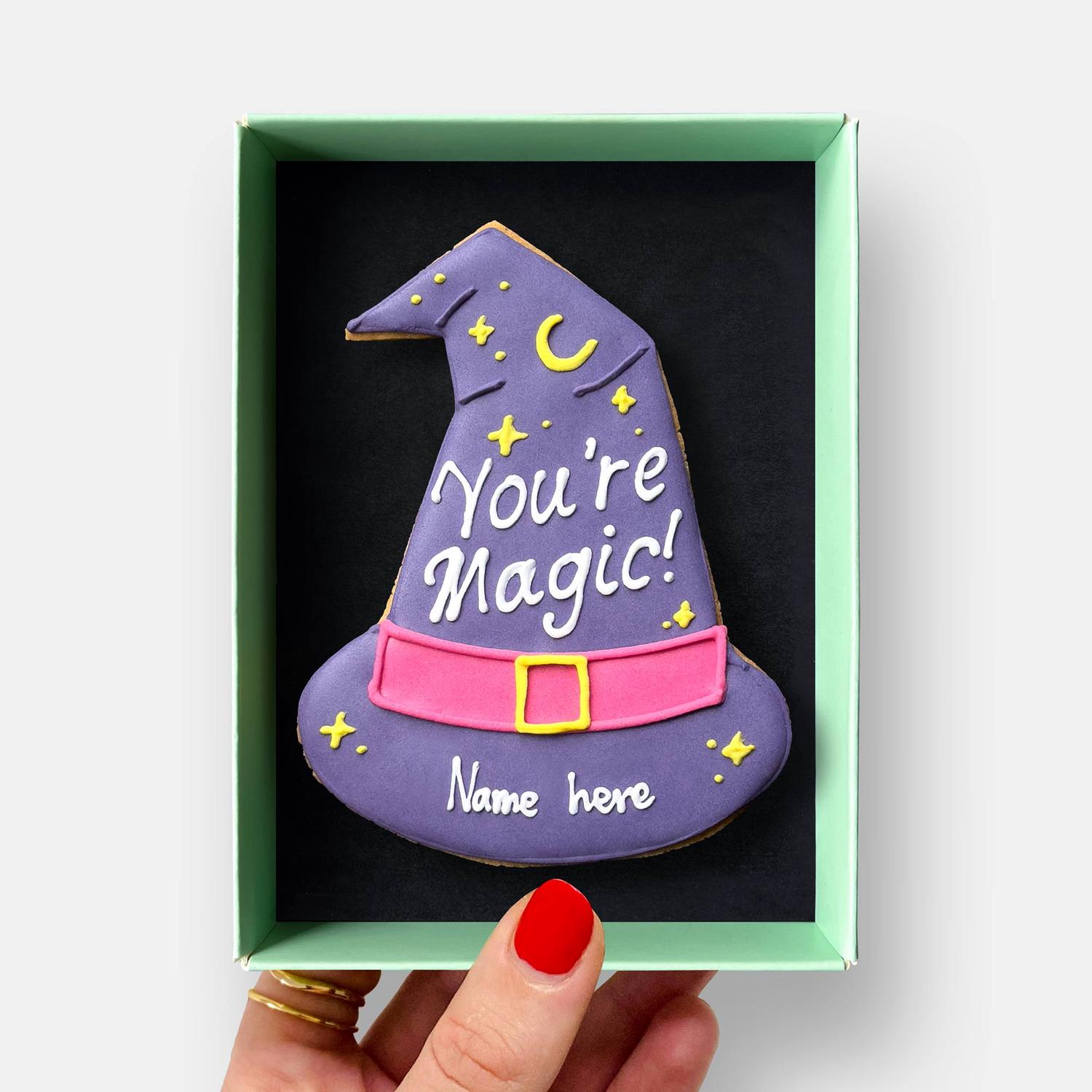 Personalised Magic Witch Hat Halloween Iced Cookie