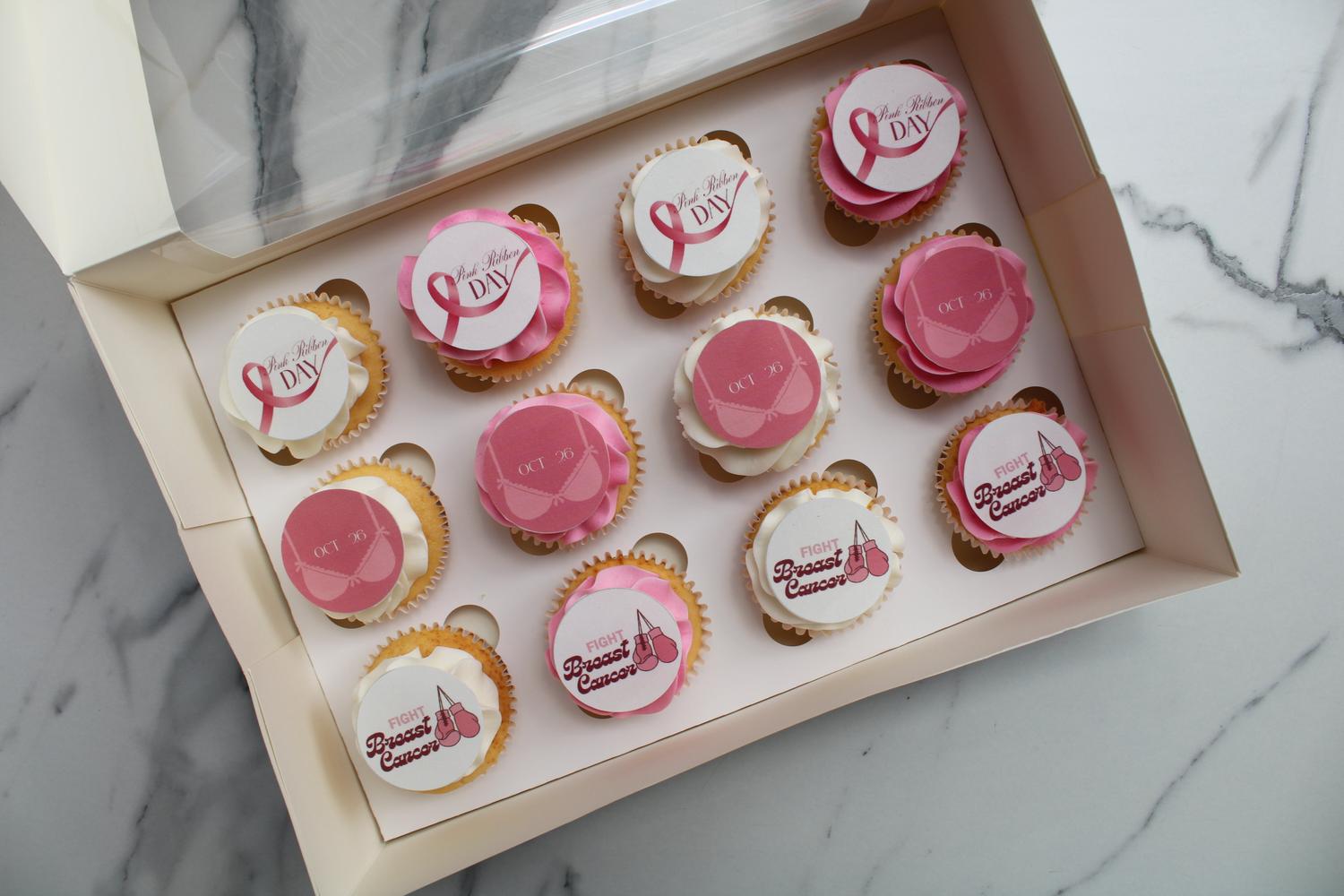Vegan Pink Ribbon Day Cupcakes Box (12pcs)