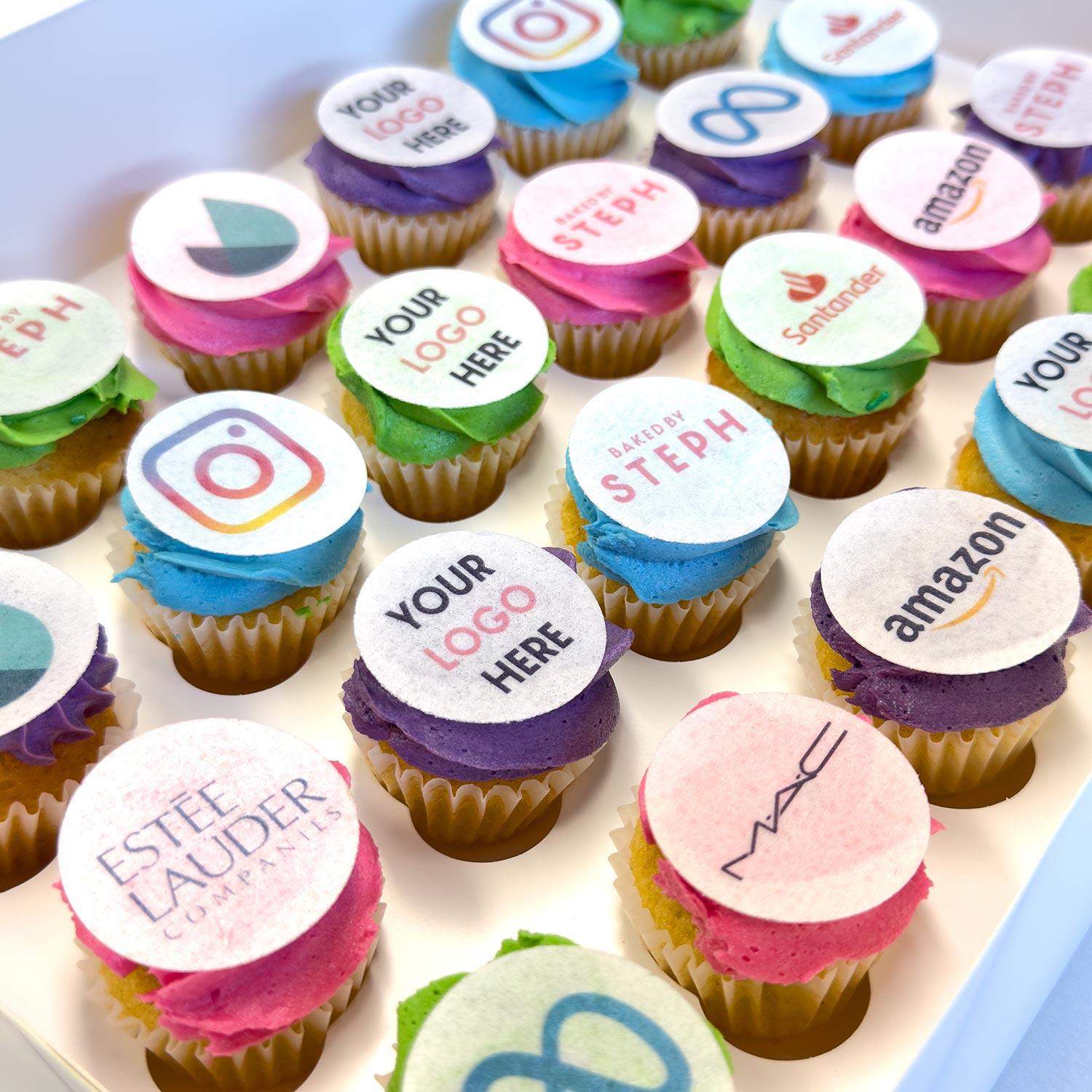 Box of 24 Logo Mini Cupcakes 4 Colours & Flavours