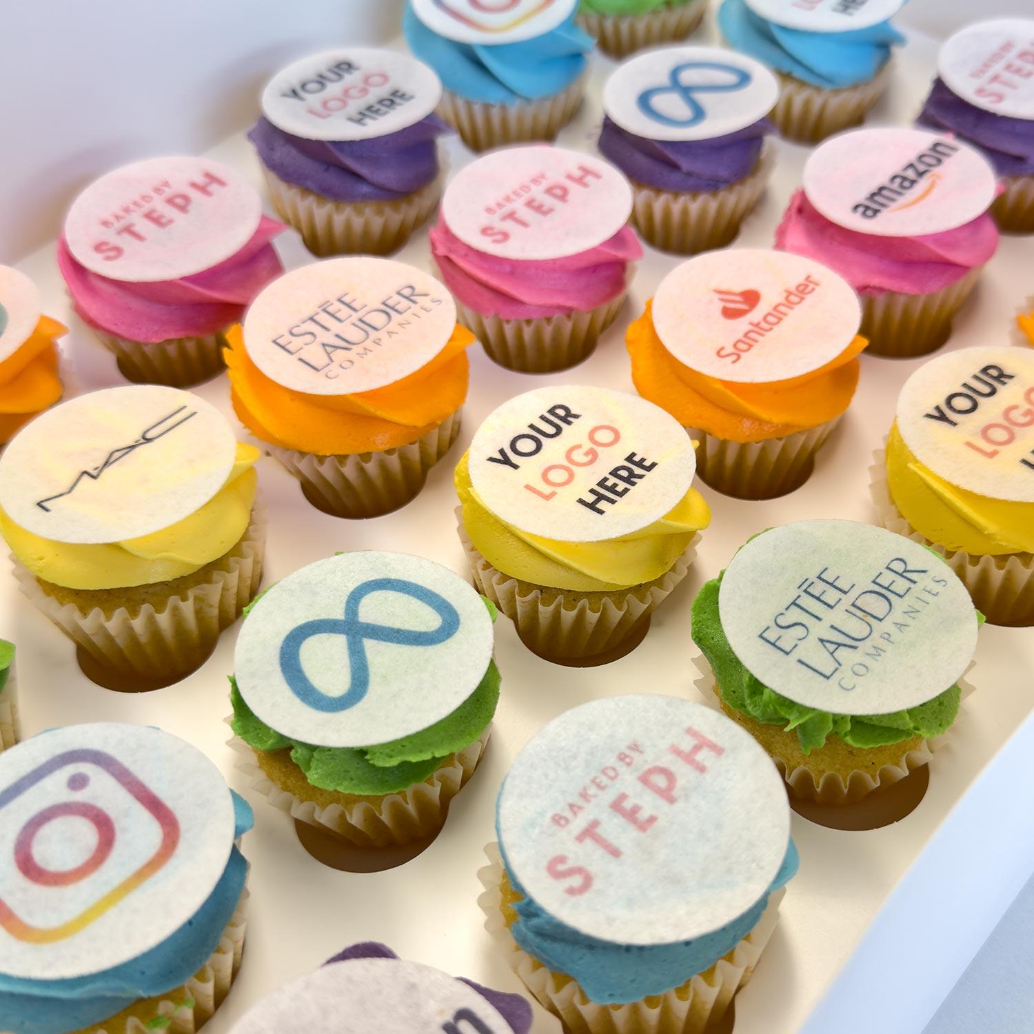 Box of 24 Logo Mini Cupcakes 6 Colours & Flavours