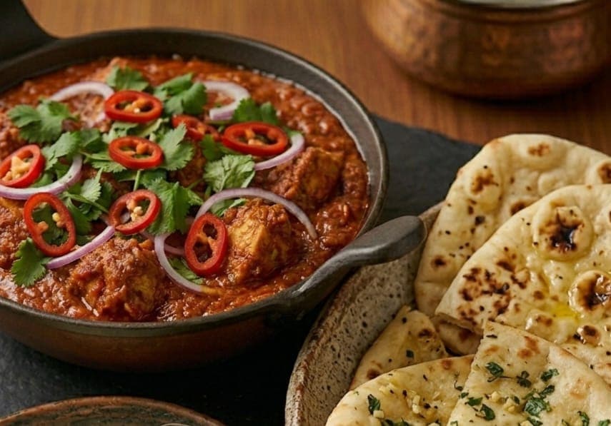 Chicken Madras with Plain or Garlic Naan