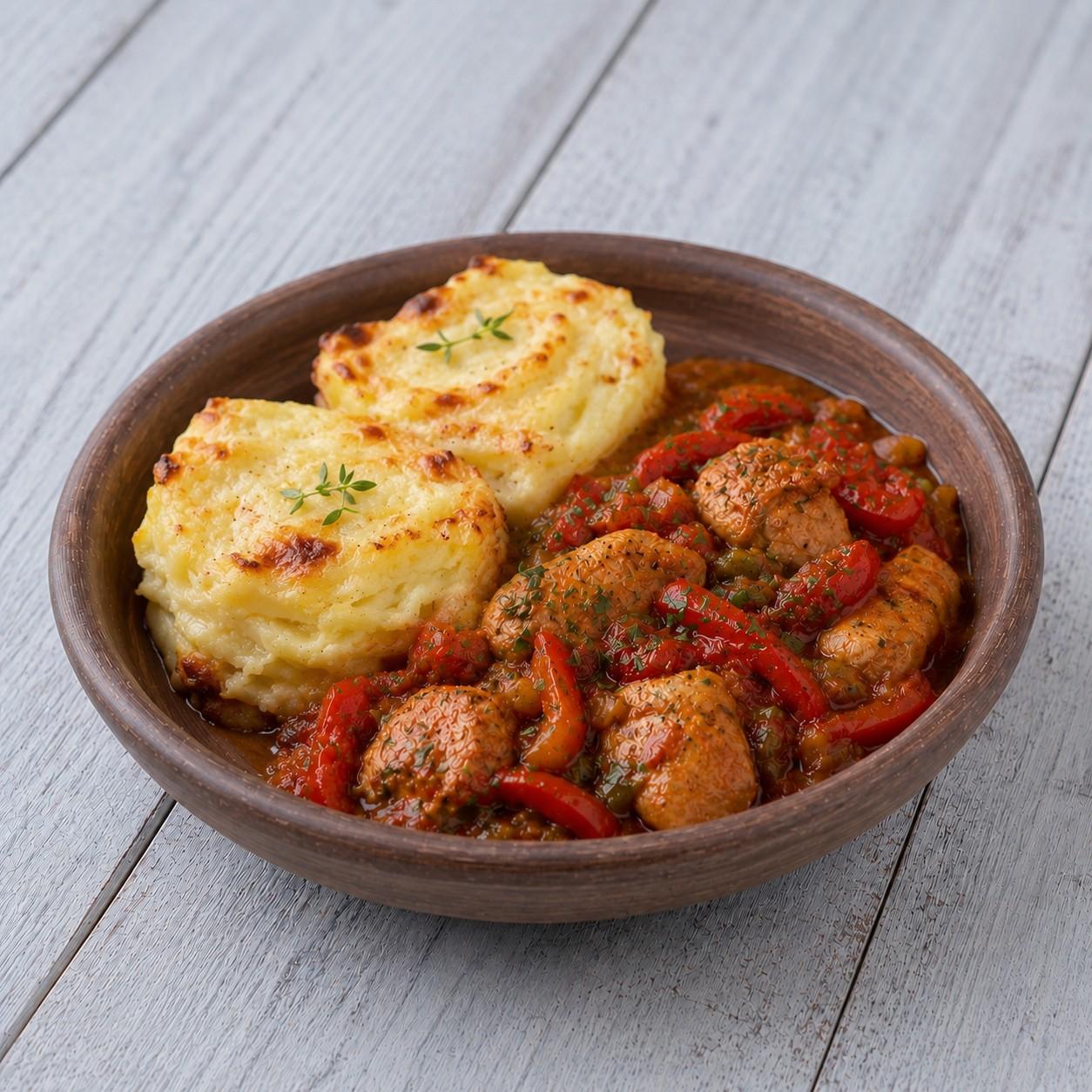 Chicken Basquaise with dauphinoise potatoes