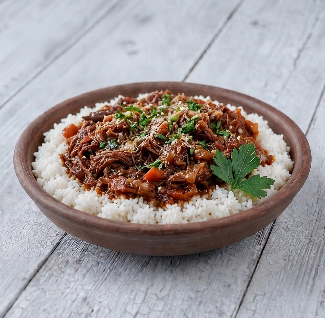 Pulled beef ragu with rice