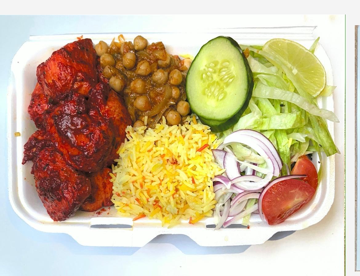 Indian Chicken Tikka Mix Bowl with Rice and Salad