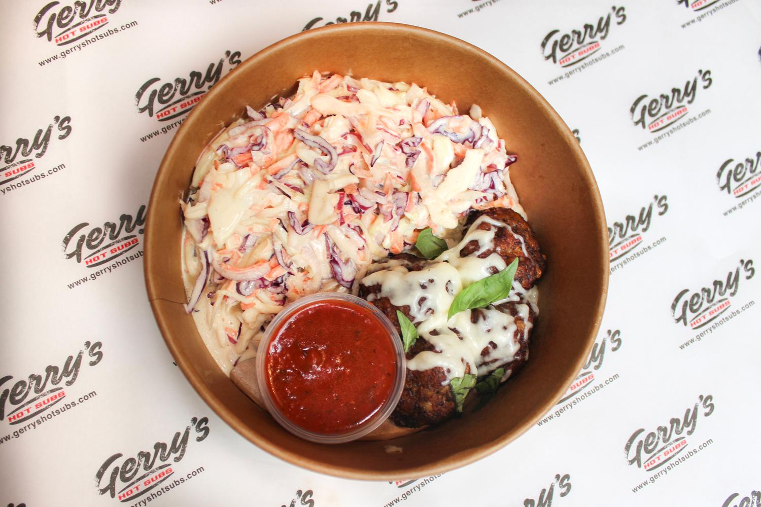 Aubergine Parmigiana Balls Bowl with Coleslaw